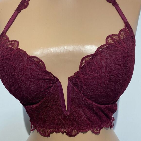 PINK Victoria's Secret Women's Maroon Racerback Date Lace Push Up Bra Size Small - Picture 8 of 12